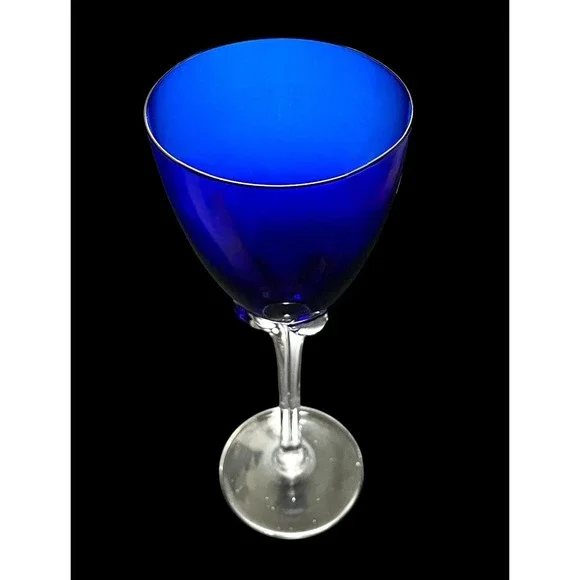 Set of 2 Vintage Hand Blown Cobalt Blue With Clear Stem 9.5" Wine Glasses EUC - Picture 4 of 7